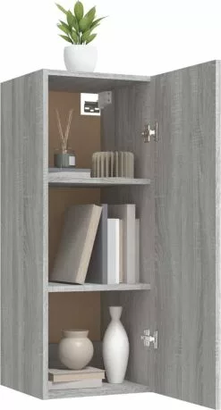 Furniture Limited - Wandkast 34,5x34x90 Cm Bewerkt Hout Grijs Sonoma Eikenkleurig -DECORATIE Winkel 646x1200 1