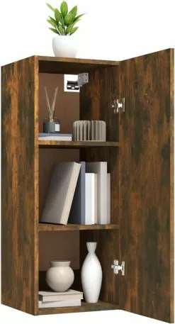 Furniture Limited - Wandkast 34,5x34x90 Cm Bewerkt Hout Gerookt Eikenkleurig -DECORATIE Winkel 648x1200
