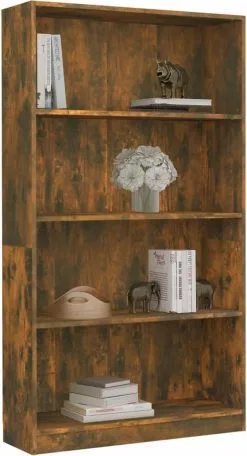 Furniture Limited - Boekenkast 4-laags 80x24x142 Cm Bewerkt Hout Gerookt Eikenkleur -DECORATIE Winkel 650x1200 1