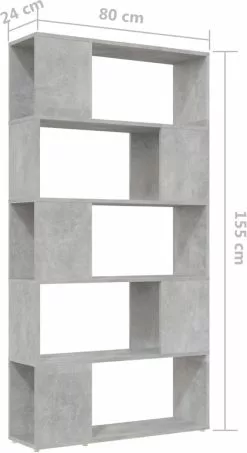 Furniture Limited - Boekenkast/kamerscherm 80x24x155 Cm Spaanplaat Betongrijs 16 Furniture Limited - Boekenkast/kamerscherm 80x24x155 Cm Spaanplaat Betongrijs -DECORATIE Winkel 654x1200