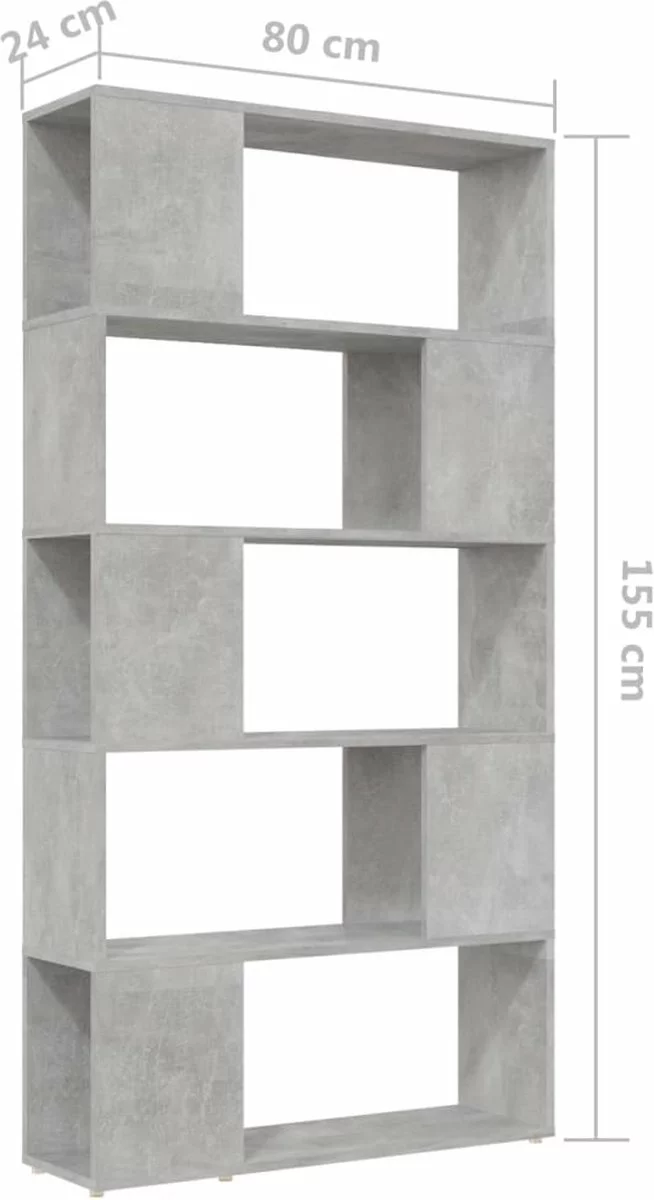 Furniture Limited - Boekenkast/kamerscherm 80x24x155 Cm Spaanplaat Betongrijs 9 Furniture Limited - Boekenkast/kamerscherm 80x24x155 Cm Spaanplaat Betongrijs - Afbeelding 7