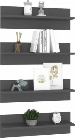 Furniture Limited - Wandschappen 4 St 60x11,5x18 Cm Spaanplaat Hoogglans Grijs -DECORATIE Winkel 656x1200 1