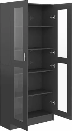 Furniture Limited - Vitrinekast 82,5x30,5x185,5 Cm Spaanplaat Hoogglans Grijs -DECORATIE Winkel 661x1200 2