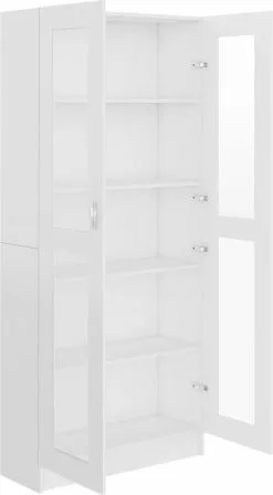 Furniture Limited - Vitrinekast 82,5x30,5x185,5 Cm Spaanplaat Wit -DECORATIE Winkel 662x1200 3