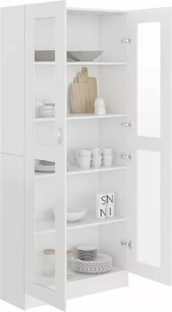 Furniture Limited - Vitrinekast 82,5x30,5x185,5 Cm Spaanplaat Wit -DECORATIE Winkel 662x1200 4