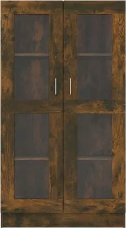 Furniture Limited - Vitrinekast 82,5x30,5x150 Cm Bewerkt Hout Gerookt Eikenkleurig -DECORATIE Winkel 663x1200 1