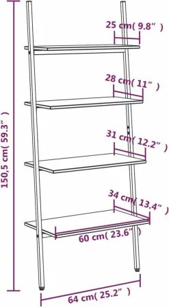 Furniture Limited - Ladderrek Met 4 Schappen 64x34x150,5 Cm Lichtbruin En Zwart 17 Furniture Limited - Ladderrek Met 4 Schappen 64x34x150,5 Cm Lichtbruin En Zwart -DECORATIE Winkel 663x1200