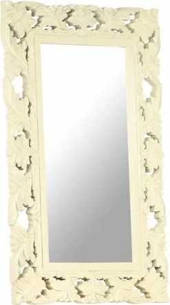 Furniture Limited - Spiegel Handgesneden 80x50 Cm Massief Mangohout Wit -DECORATIE Winkel 671x1200