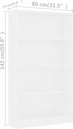 Furniture Limited - Boekenkast Met 4 Schappen 80x24x142 Cm Bewerkt Hout Wit 11 Furniture Limited - Boekenkast Met 4 Schappen 80x24x142 Cm Bewerkt Hout Wit -DECORATIE Winkel 677x1200 1
