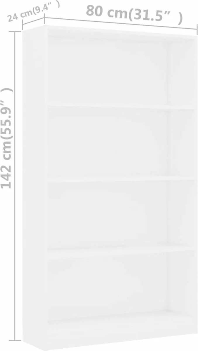 Furniture Limited - Boekenkast Met 4 Schappen 80x24x142 Cm Bewerkt Hout Wit 7 Furniture Limited - Boekenkast Met 4 Schappen 80x24x142 Cm Bewerkt Hout Wit - Afbeelding 5