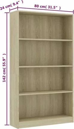Furniture Limited - Boekenkast Met 4 Schappen 80x24x142 Cm Bewerkt Hout Sonoma Eik 11 Furniture Limited - Boekenkast Met 4 Schappen 80x24x142 Cm Bewerkt Hout Sonoma Eik -DECORATIE Winkel 685x1200