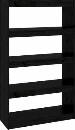 Furniture Limited - Boekenkast/kamerscherm 80x30x135,5 Cm Massief Grenenhout Zwart