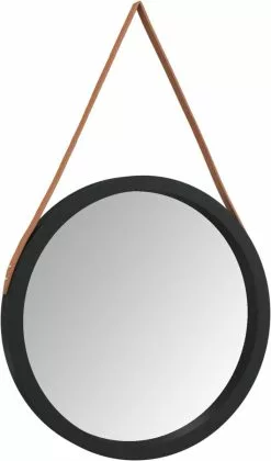 Furniture Limited - Wandspiegel Met Band Ø 55 Cm Zwart -DECORATIE Winkel 705x1200