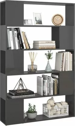 Furniture Limited - Boekenkast/kamerscherm Bewerkt Hout Hoogglans Grijs -DECORATIE Winkel 718x1200