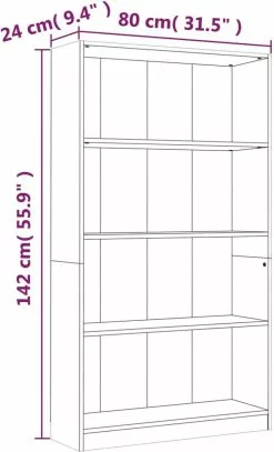 Furniture Limited - Boekenkast 4-laags 80x24x142 Cm Bewerkt Hout Gerookt Eikenkleur -DECORATIE Winkel 729x1200