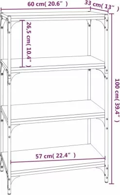 Furniture Limited - Boekenkast 60x33x100 Cm Bewerkt Hout En Staal Sonoma Eiken -DECORATIE Winkel 739x1200