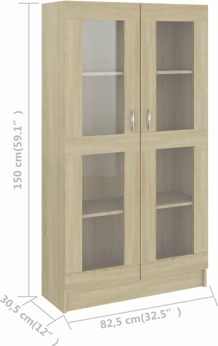Furniture Limited - Vitrinekast 82,5x30,5x150 Cm Spaanplaat Sonoma Eikenkleurig 7 Furniture Limited - Vitrinekast 82,5x30,5x150 Cm Spaanplaat Sonoma Eikenkleurig - Afbeelding 5
