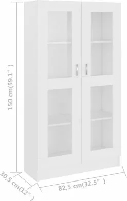 Furniture Limited - Vitrinekast 82,5x30,5x150 Cm Spaanplaat Wit -DECORATIE Winkel 757x1200