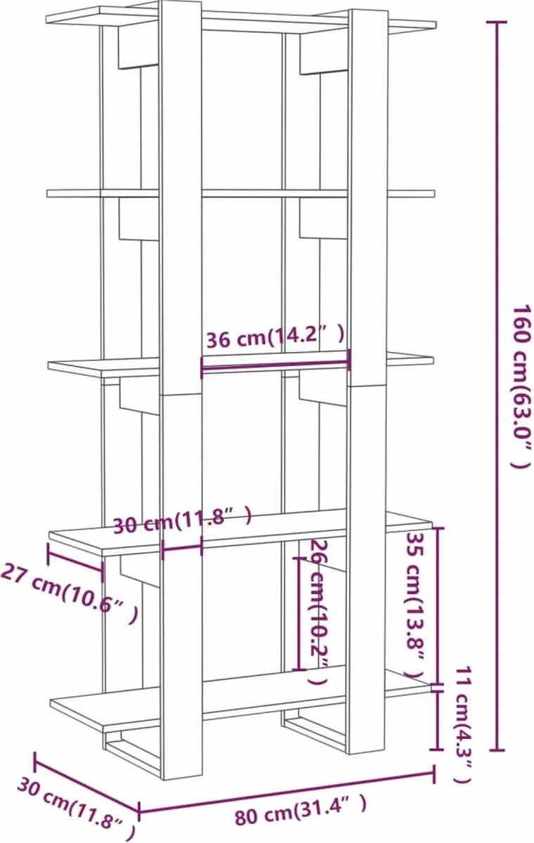 Furniture Limited - Boekenkast/kamerscherm 80x30x160 Cm Spaanplaat Betongrijs 9 Furniture Limited - Boekenkast/kamerscherm 80x30x160 Cm Spaanplaat Betongrijs - Afbeelding 7