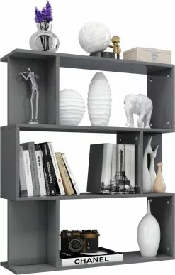 Furniture Limited - Boekenkast/kamerscherm 80x24x96 Cm Bewerkt Hout Hoogglans Grijs -DECORATIE Winkel 766x1200
