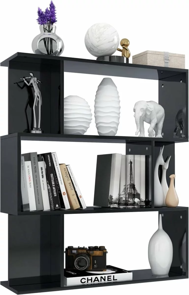 Furniture Limited - Boekenkast/kamerscherm 80x24x96 Cm Hoogglans Zwart 7 Furniture Limited - Boekenkast/kamerscherm 80x24x96 Cm Hoogglans Zwart - Afbeelding 5