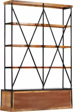 Furniture Limited - Boekenkast 4-laags Met 6 Lades 122x36x181 Cm Massief Mangohout -DECORATIE Winkel 781x1200