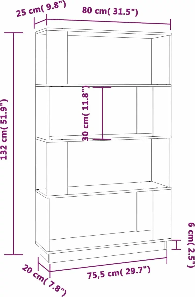 Furniture Limited - Boekenkast/kamerscherm 80x25x132 Cm Massief Grenenhout 4 Furniture Limited - Boekenkast/kamerscherm 80x25x132 Cm Massief Grenenhout - Afbeelding 2