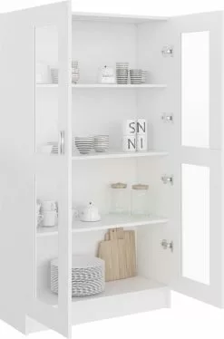 Furniture Limited - Vitrinekast 82,5x30,5x150 Cm Spaanplaat Wit -DECORATIE Winkel 792x1200 2