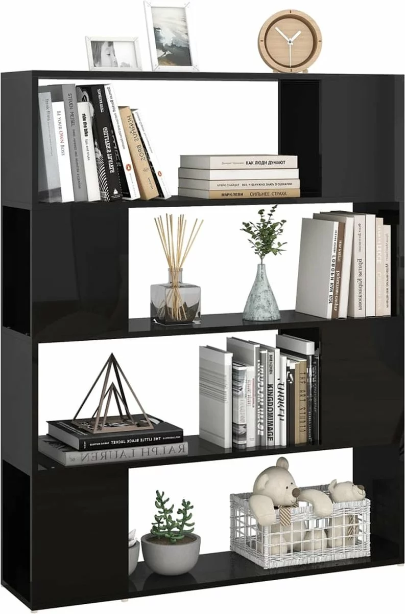 Furniture Limited - Boekenkast/kamerscherm 100x24x124 Cm Hoogglans Zwart 8 Furniture Limited - Boekenkast/kamerscherm 100x24x124 Cm Hoogglans Zwart - Afbeelding 6