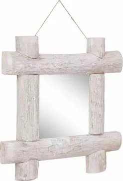 Furniture Limited - Spiegel Houtblokken 50x50 Cm Massief Gerecycled Hout Wit