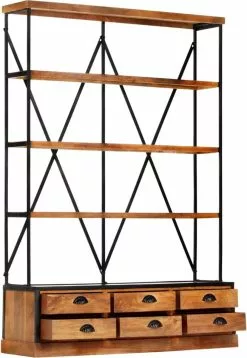 Furniture Limited - Boekenkast 4-laags Met 6 Lades 122x36x181 Cm Massief Mangohout