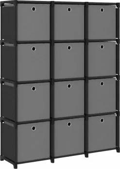 Furniture Limited - Kast Met 12 Vakken Met Boxen 103x30x141 Cm Stof Zwart -DECORATIE Winkel 857x1200