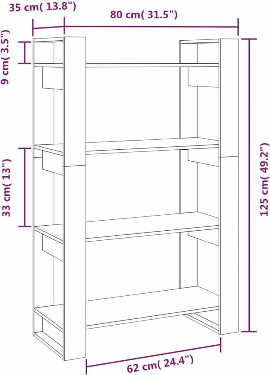 Furniture Limited - Boekenkast/kamerscherm 80x35x125 Cm Massief Grenenhout Wit 6 Furniture Limited - Boekenkast/kamerscherm 80x35x125 Cm Massief Grenenhout Wit - Afbeelding 4