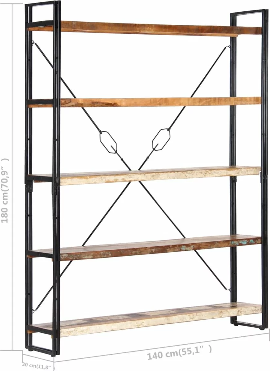 Furniture Limited - Boekenkast Met 5 Schappen 140x30x180 Cm Massief Gerecycled Hout 4 Furniture Limited - Boekenkast Met 5 Schappen 140x30x180 Cm Massief Gerecycled Hout - Afbeelding 2