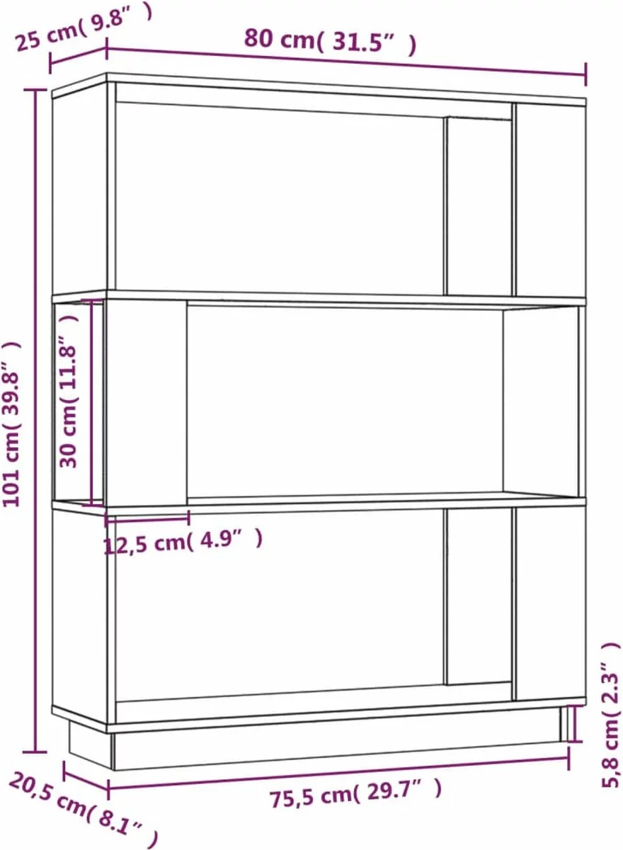 Furniture Limited - Boekenkast/kamerscherm 80x25x101 Cm Massief Grenenhout 7 Furniture Limited - Boekenkast/kamerscherm 80x25x101 Cm Massief Grenenhout - Afbeelding 5