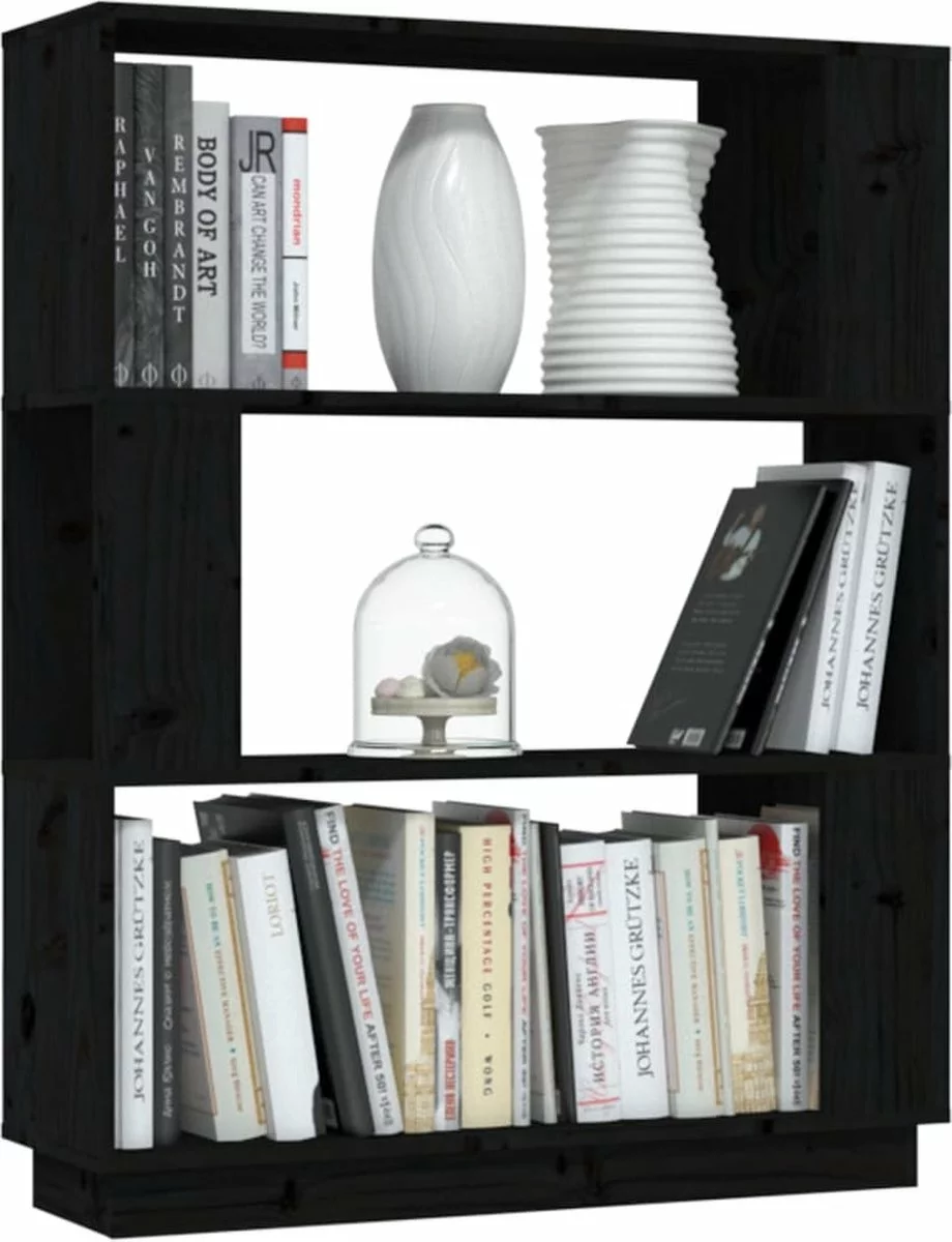 Furniture Limited - Boekenkast/kamerscherm 80x25x101 Cm Massief Grenenhout Zwart 8 Furniture Limited - Boekenkast/kamerscherm 80x25x101 Cm Massief Grenenhout Zwart - Afbeelding 6