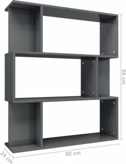 Furniture Limited - Boekenkast/kamerscherm 80x24x96 Cm Bewerkt Hout Hoogglans Grijs -DECORATIE Winkel 924x1200