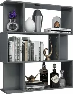 Furniture Limited - Boekenkast/kamerscherm 80x24x96 Cm Bewerkt Hout Hoogglans Grijs -DECORATIE Winkel 930x1200