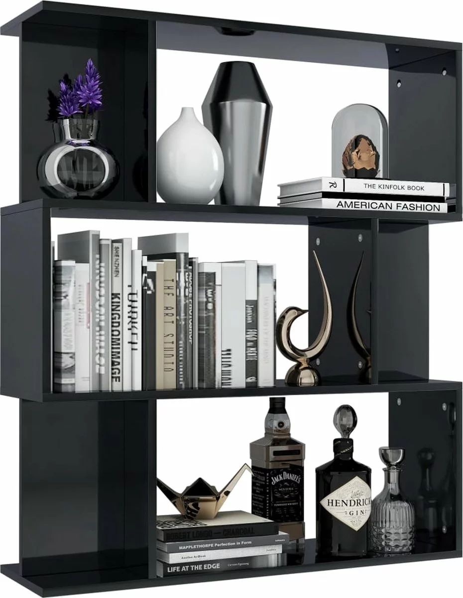 Furniture Limited - Boekenkast/kamerscherm 80x24x96 Cm Hoogglans Zwart 5 Furniture Limited - Boekenkast/kamerscherm 80x24x96 Cm Hoogglans Zwart - Afbeelding 3