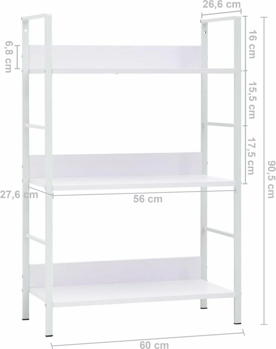 Furniture Limited - Boekenkast Met 3 Schappen 60x27,6x90,5 Cm Spaanplaat Wit 8 Furniture Limited - Boekenkast Met 3 Schappen 60x27,6x90,5 Cm Spaanplaat Wit - Afbeelding 6