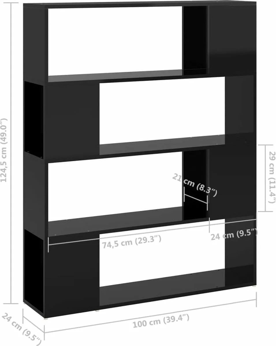 Furniture Limited - Boekenkast/kamerscherm 100x24x124 Cm Hoogglans Zwart 5 Furniture Limited - Boekenkast/kamerscherm 100x24x124 Cm Hoogglans Zwart - Afbeelding 3
