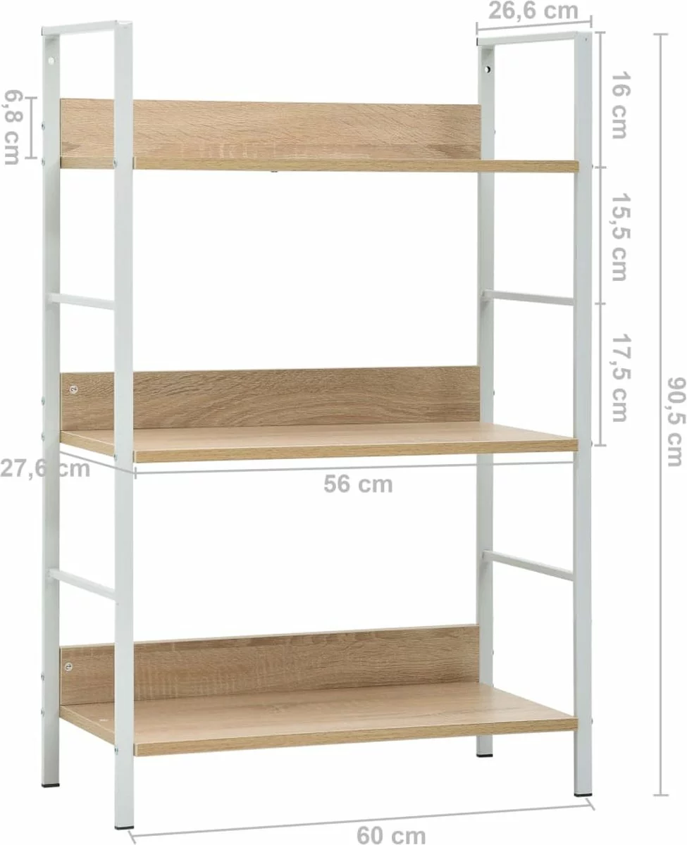 Furniture Limited - Boekenkast Met 3 Schappen 60x27,6x90,5 Cm Spaanplaat Eikenkleur 5 Furniture Limited - Boekenkast Met 3 Schappen 60x27,6x90,5 Cm Spaanplaat Eikenkleur - Afbeelding 3