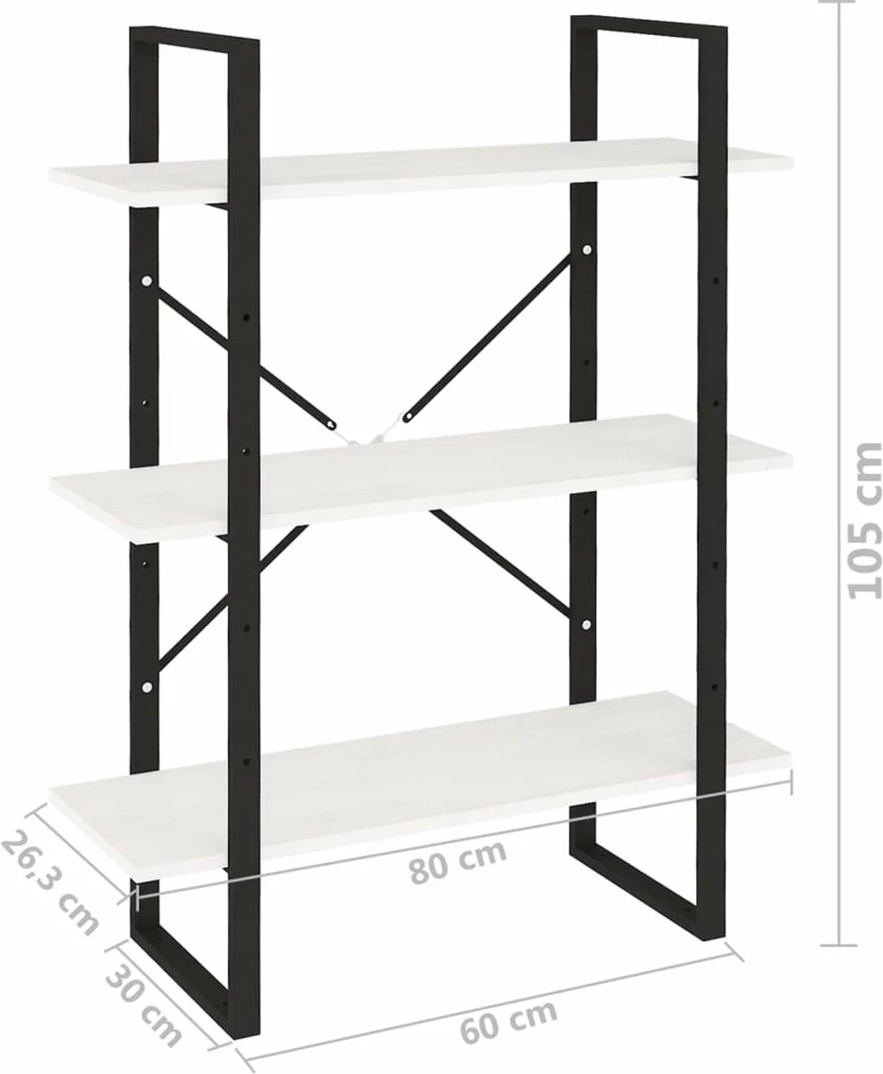 Furniture Limited - Boekenkast Met 3 Schappen 80x30x105 Cm Massief Grenenhout Wit 7 Furniture Limited - Boekenkast Met 3 Schappen 80x30x105 Cm Massief Grenenhout Wit - Afbeelding 5