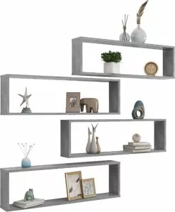 Furniture Limited - Wandschappen Kubus 4 St 100x15x30 Cm Spaanplaat Betongrijs -DECORATIE Winkel 991x1200 1